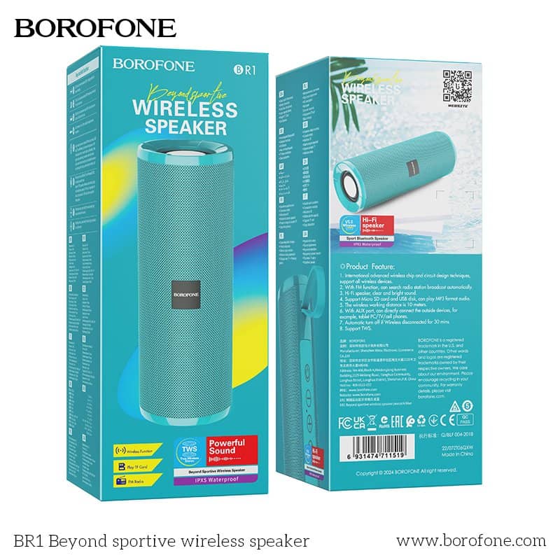 Borofone BR1 Beyond Sportive Bluetooth Wireless Speaker ( Peacock Blue) Borofone BR1 Beyond Sportive Bluetooth Wireless Speaker ( Peacock Blue)